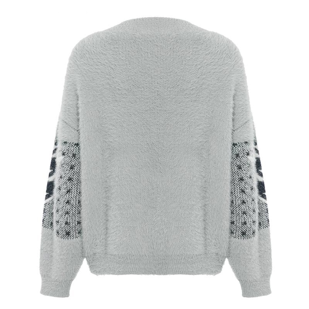 Grey Fuzzy Houndstooth Button Up Cardigan - Picture 5 of 7